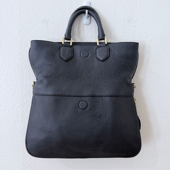 Tory Burch Fleming Two Way Pebbled Black Leather Shoulder Bag Purse Gold Hardwar - Picture 8 of 11